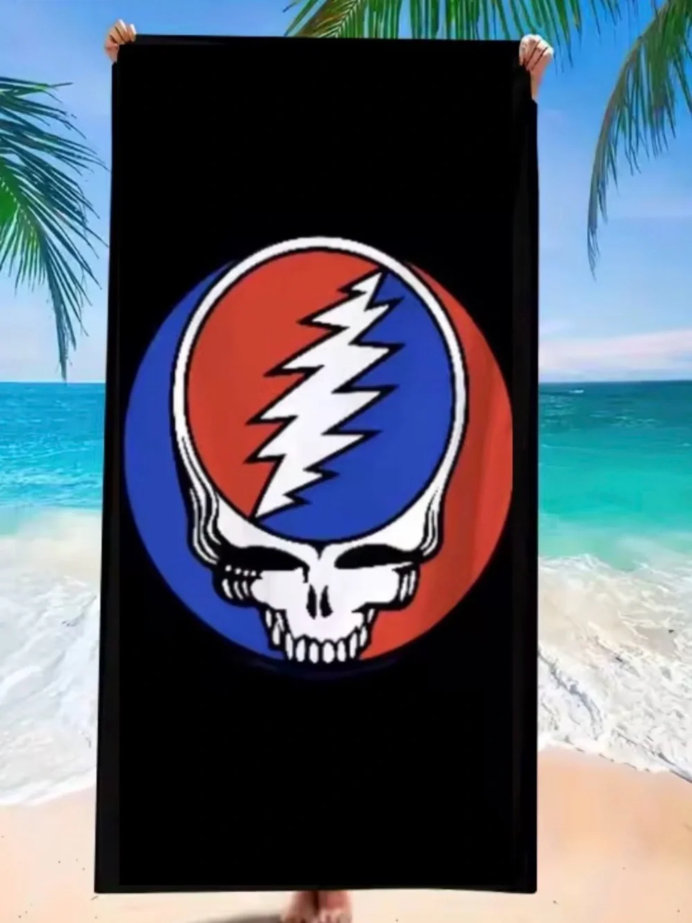 Grateful Dead’s Iconic Lighting Stealie Oversized BlackBeach Towel Bath or Pool